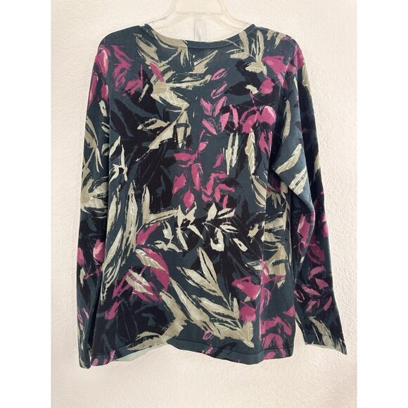 Chistopher & Banks Cardigan Sweater Womens L Green Floral L/S Fairygoth Preppy - Picture 2 of 10